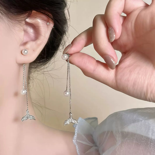 Silver-Siren Pearl Drop Earrings