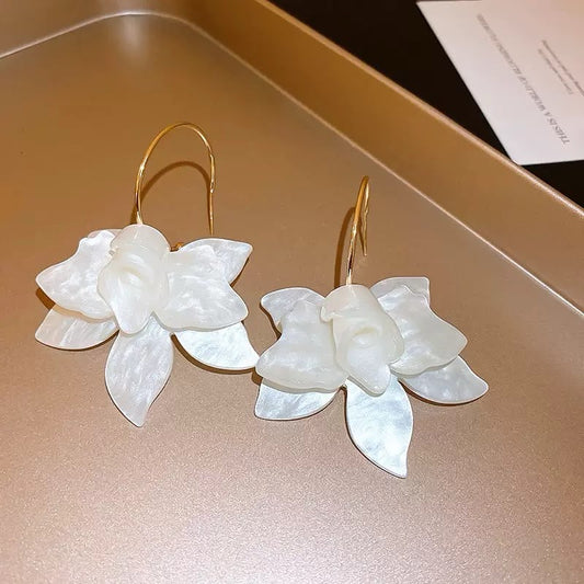 Elegance in Ivory Floral Acrylic Earrings