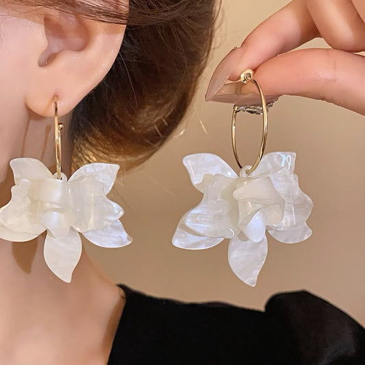 Elegance in Ivory Floral Acrylic Earrings