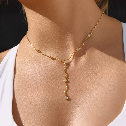 Ripple Shine Rhinestone Y-Necklace