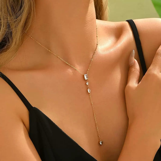 Auric Rhinestone Accented Y-shape Necklace