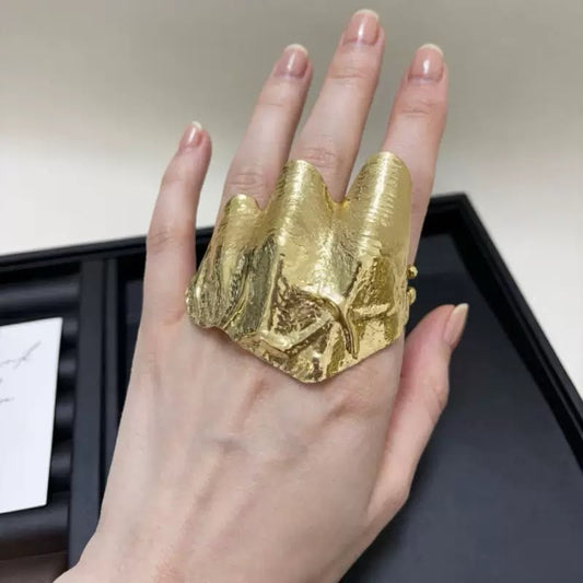 Asymmetrical Molten Pleated Knuckle Ring