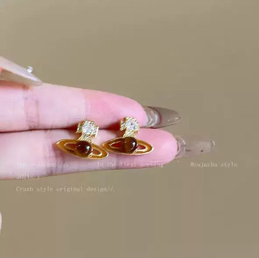 Mocha Orbit Saturn Earrings