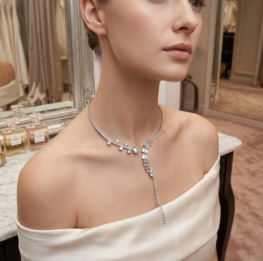 Midnight Gala Asymmetrical Rhinestone Necklace