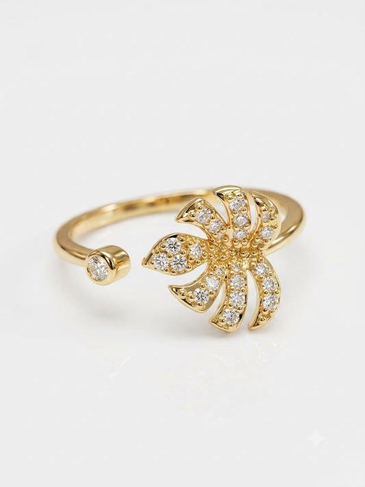 Frost-leaf Studded Ring
