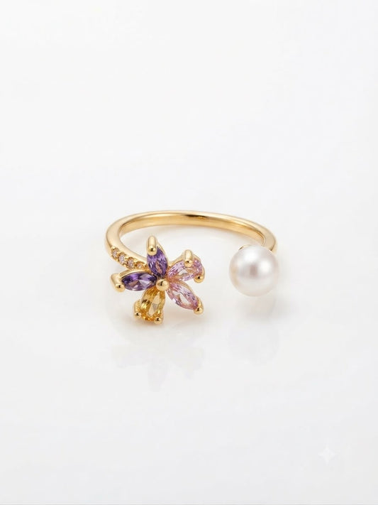 Purple Petal Pearl Ring