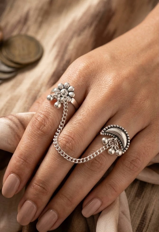Celeste Bloom & Moon Chained Ring