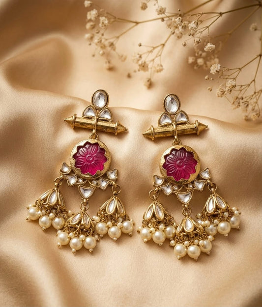 Gulabi Royale Kundan Chandbali Earrings
