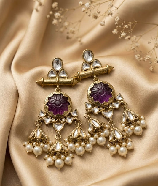 Plum Aura Kundan Statement Earrings