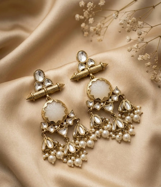 Ivory Blossom Kundan Drop Earrings