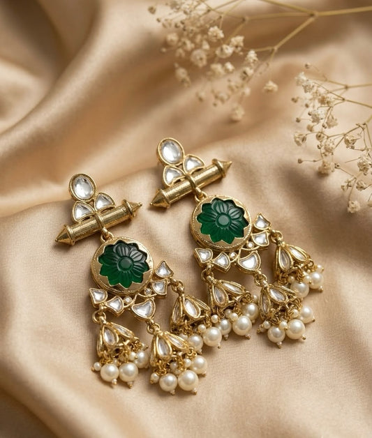 Emerald Grace Kundan Statement Earrings