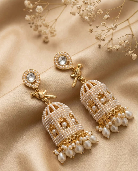 Royal Pearl Birdcage Jhumka Earrings