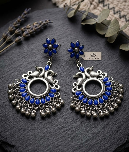 Neel Mayura Oxidized Chandbali Earrings