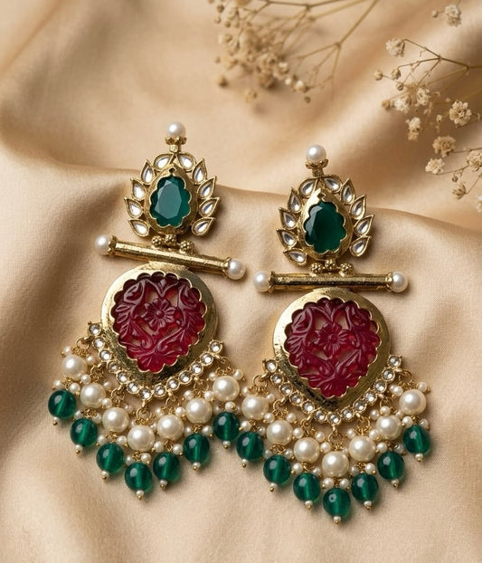 Gul-e-Noor Emerald & Ruby Chandbali Earrings