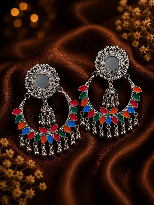 Rangrez Sheesha Enamel Chandbali Earrings