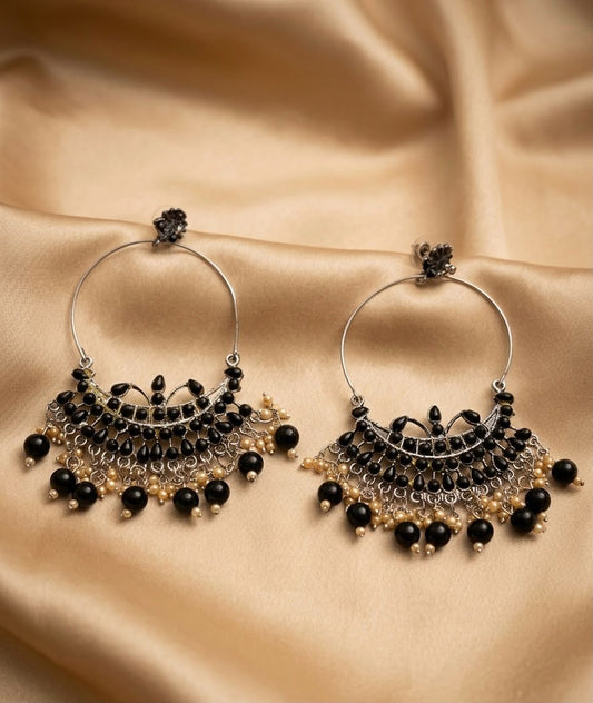 Sultana Black Moti Oxidized Chandbali Earrings
