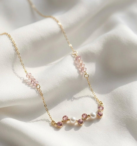 Ethereal Rosé Crystal & Pearl Necklace