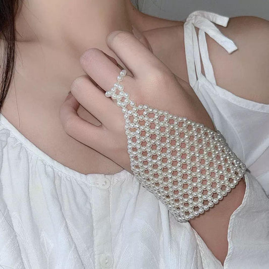 Celestial Mesh Pearl Hand Chain