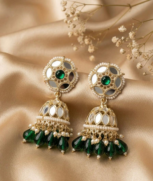 Emerald Reflection Jhumka Earrings