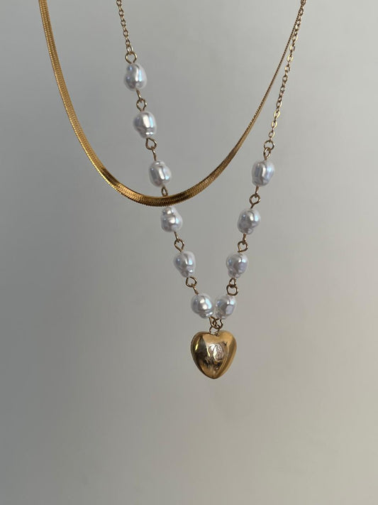 Melody Heart Pearly Layered Necklace