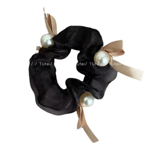 Pearly Bow Organza Scrunchies
