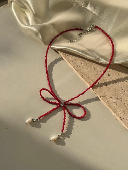 Handmade Beaded Bow Necklace