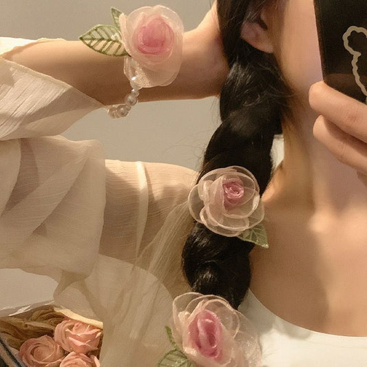 Rosette Pearls Hair Tie