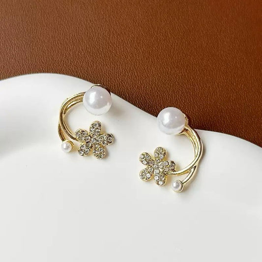 KOREAN MINIMAL PEARL FLOWER EARWRAP EARRINGS - can be worn in multiple ways