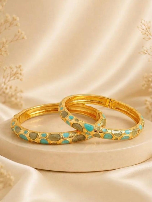Swirls of Teal Enamel Bangle ( pair of 2pcs )