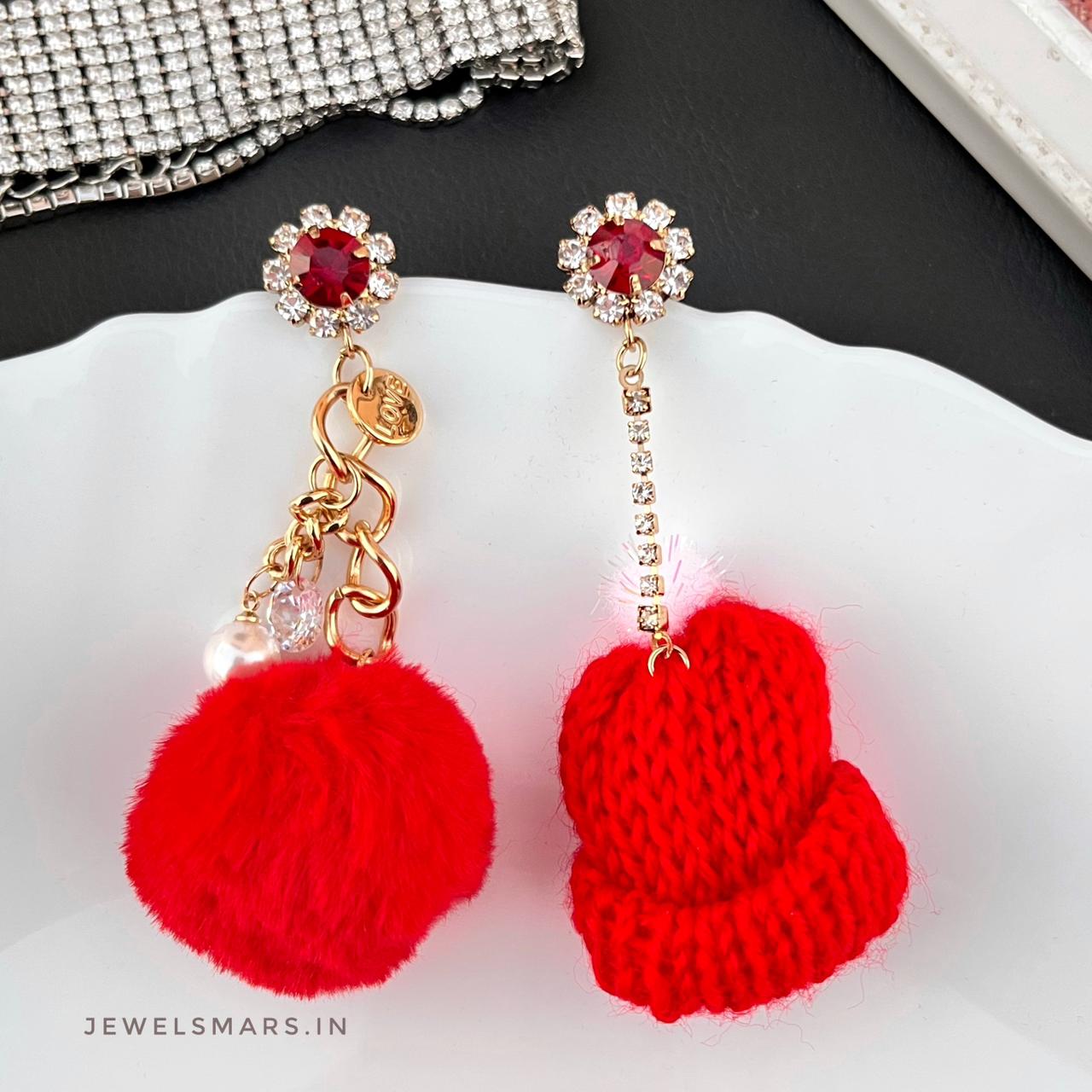 RED POMPOM BALL DROP EARRINGS – Jewelsmars