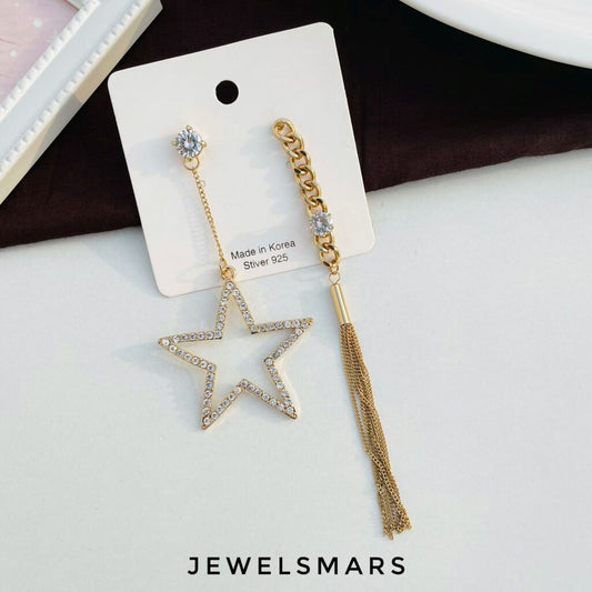 KOREAN STAR CHAIN MISMATCH EARRINGS