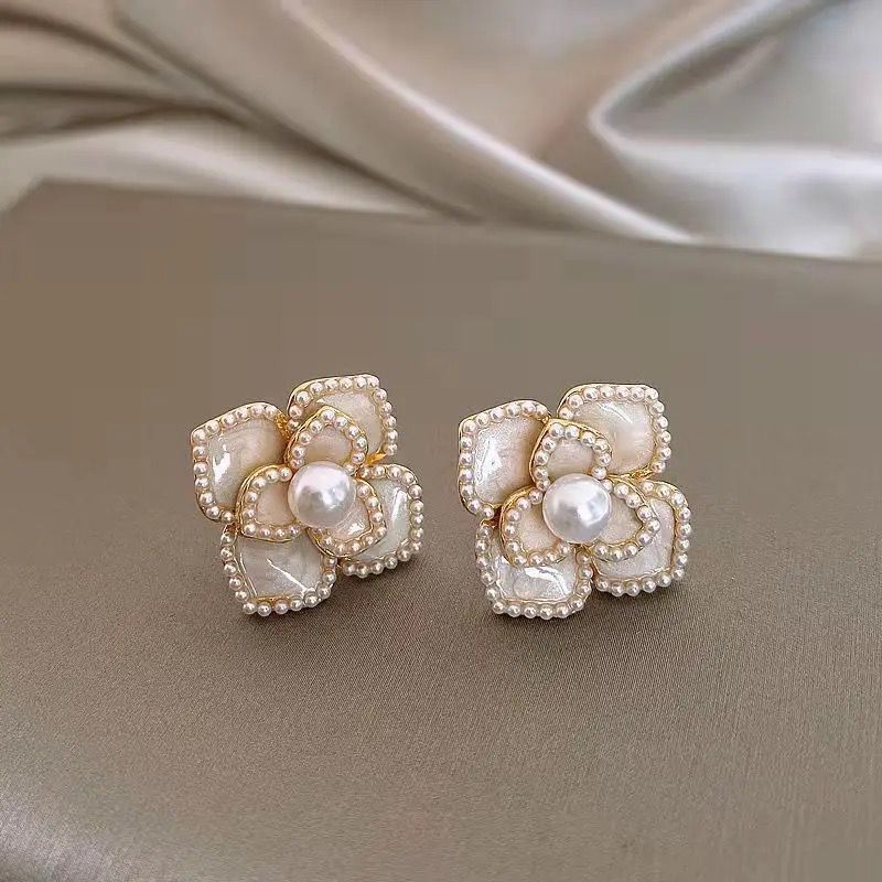 Korean Style Pearls With Beautiful Rose Studs