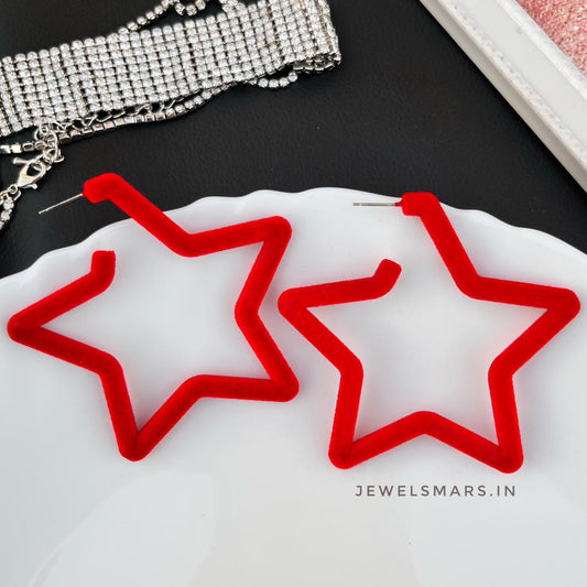 STAR VELVET RED HOOP EARRINGS- Christmas special