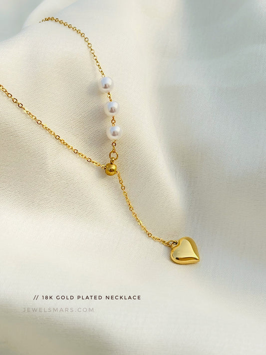 Betty Pearl Heart Necklace [18k gold plated]