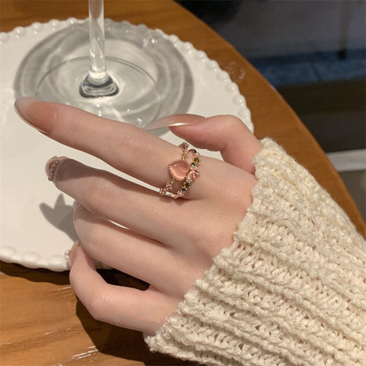 Layered Heart Ring - peach