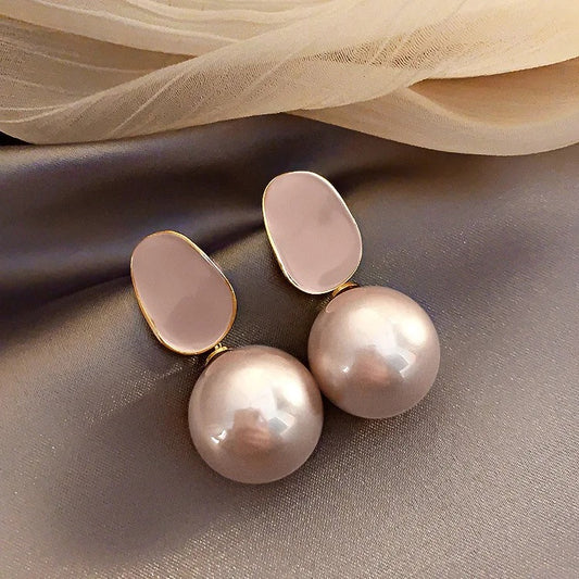 Korean Statement Pearl Drop earrings- mauve pink