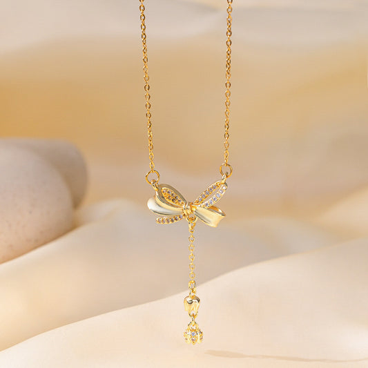 Bow Dazzle Drop Necklace