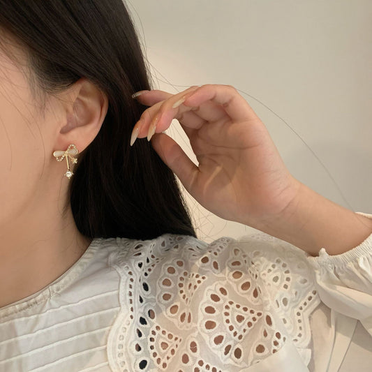 New Korean Elegant Bow Zircon Studded Earrings