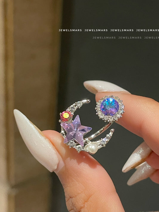 Dreamy Moon Star Ring- purple