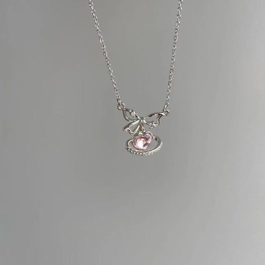 Bow Girlie Necklace- pink