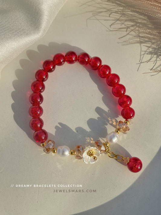 Floral bracelet- red