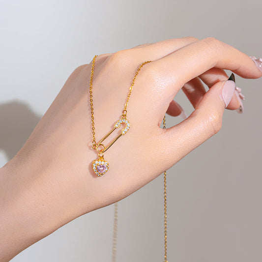 Dreamy Safety Pin Necklace- golden