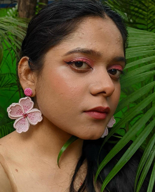 Floral Beaded Earrings- pink