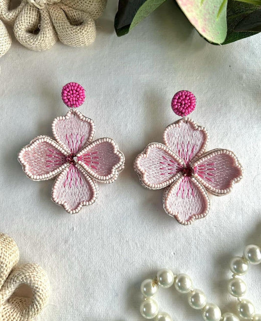 Floral Beaded Earrings- pink