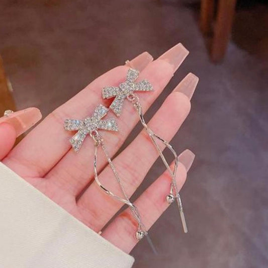 Korean bow tassel drop earrings