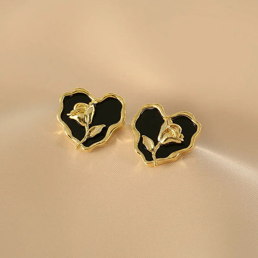 Tulip Heart Earrings- black