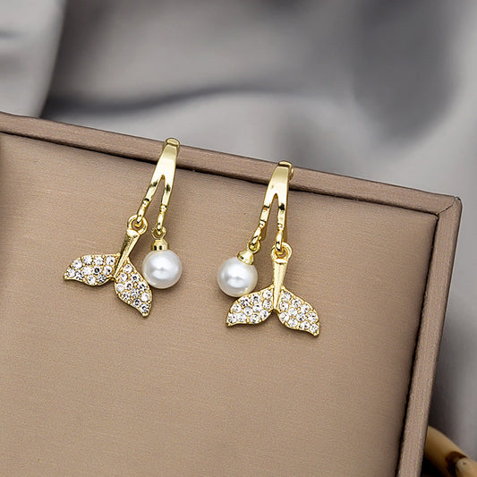 Korean Zircon Pearl Mermaid Earrings