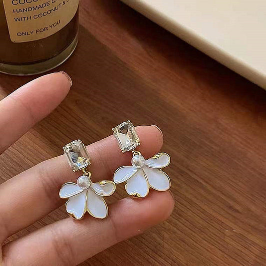 Korean Crystal Flower Drop Earrings