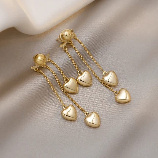 Korean Heart and Tassel Drop Earrings
