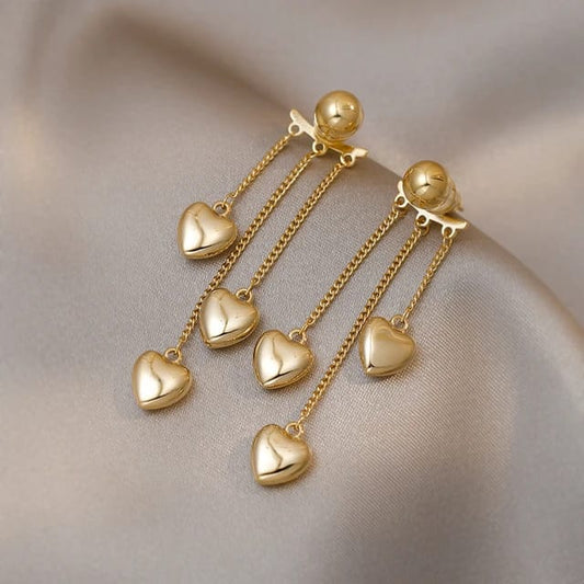 Korean Heart and Tassel Drop Earrings